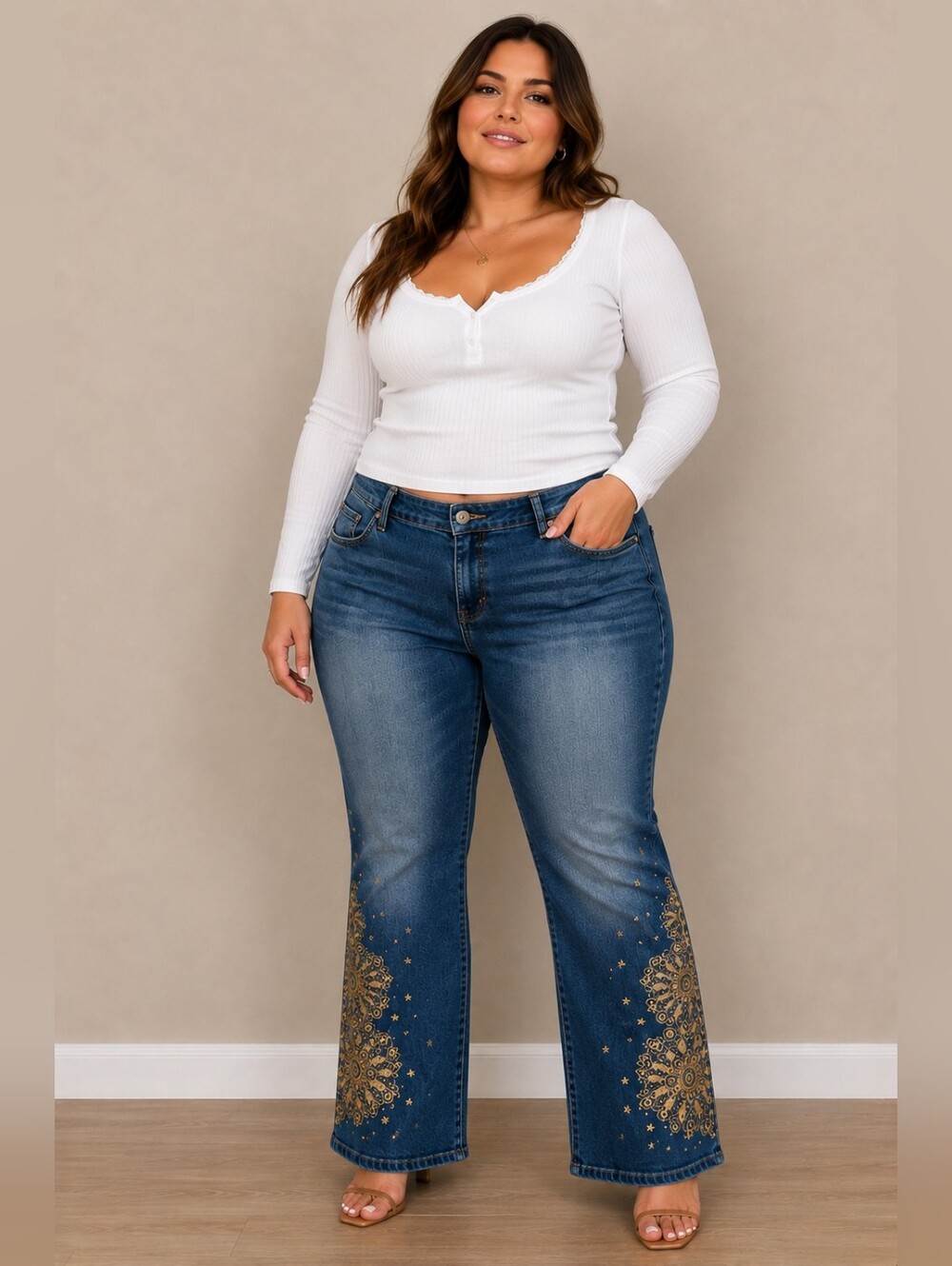 Vintage DKNY Blue Women's Jeans with Gold Lace Detail Size 14